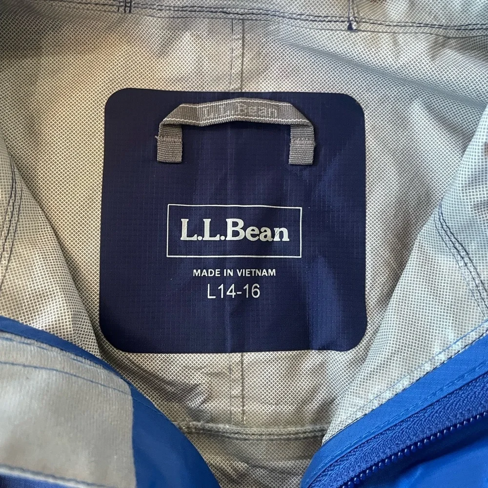 L.L.Bean Kids Trail Model Colorblock Hooded Rain Jacket in Blue/Gray Size Large